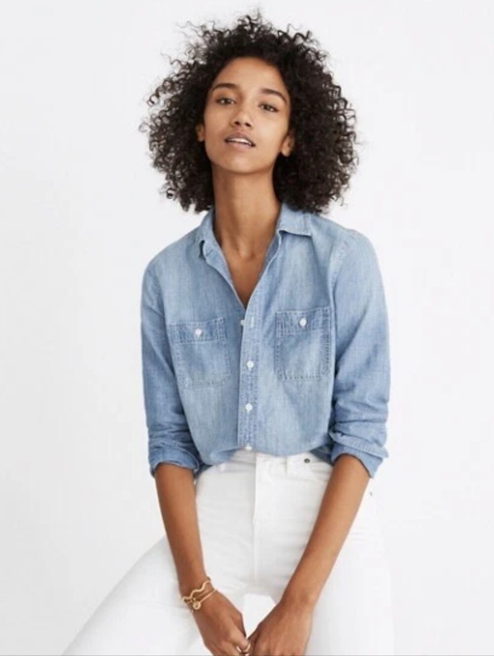 Madewell Classic Chambray Light Blue Women's Denim Button Up Shirt Size XXS